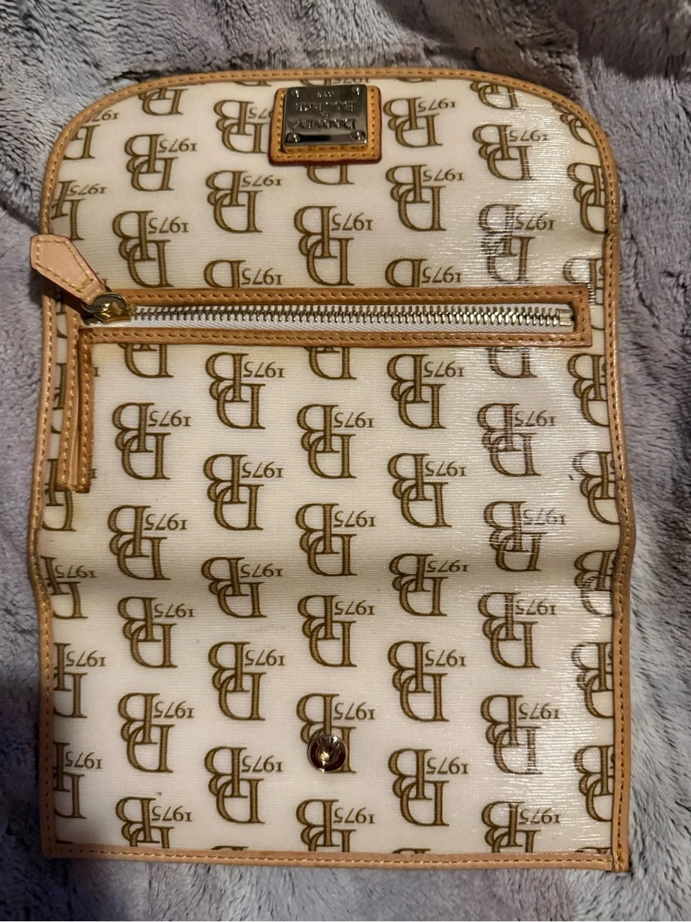 Dooney & Bourke Cream Logo Continental Wallet with Tan Trim